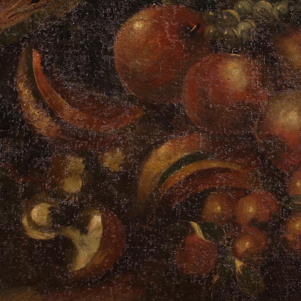 Mid-18th Century 18th Century Oil on Canvas Italian Framed Oval-Shaped Still Life Painting, 1750 For Sale