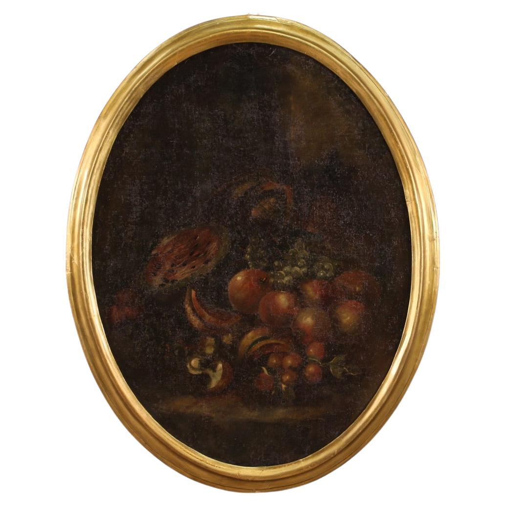 18th Century Oil on Canvas Italian Framed Oval-Shaped Still Life Painting, 1750 For Sale