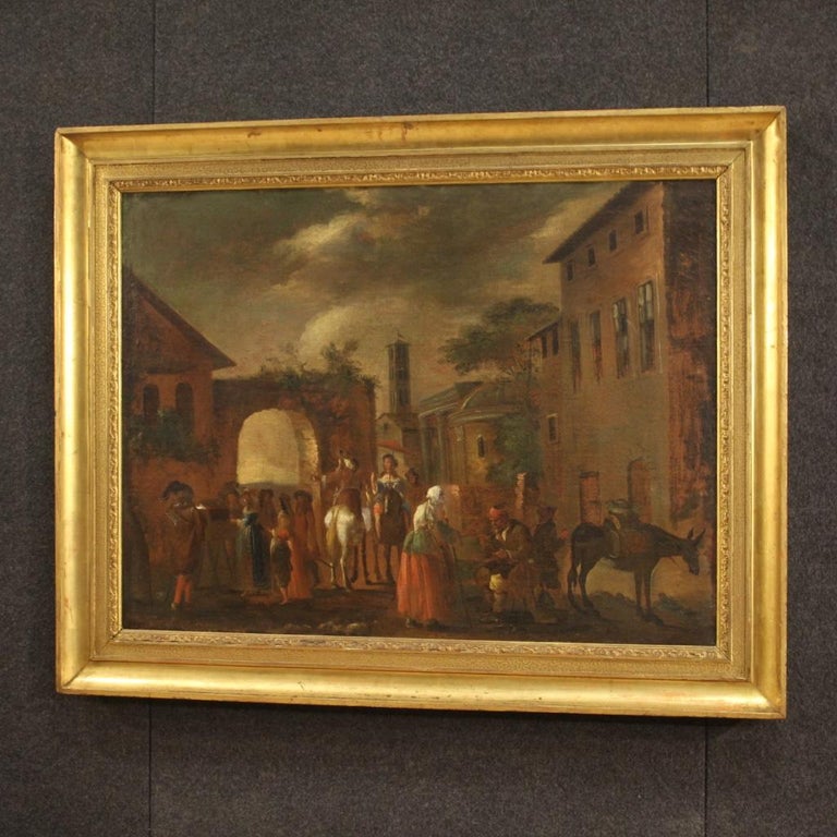 18th Century Oil on Canvas Italian Genre Scene Painting, 1750 For Sale 7
