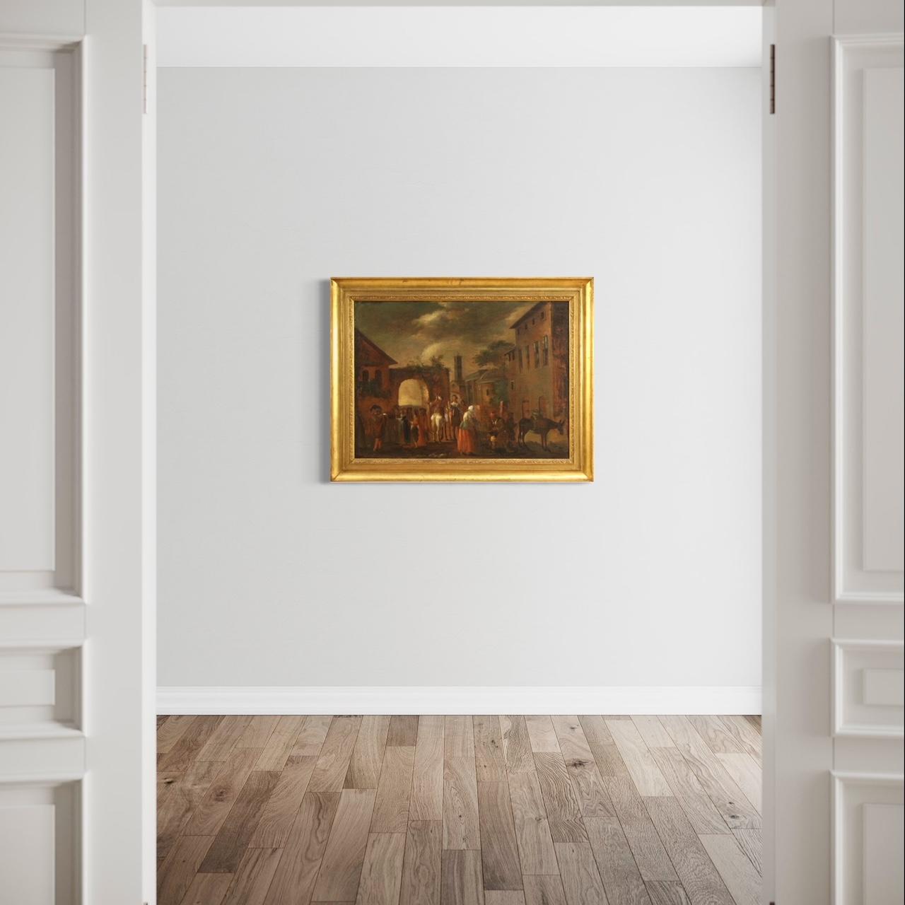 18. Jahrhundert Öl auf Leinwand Italienisch Genre Szene Ansicht Architekturen Malerei, 1750 im Angebot 4
