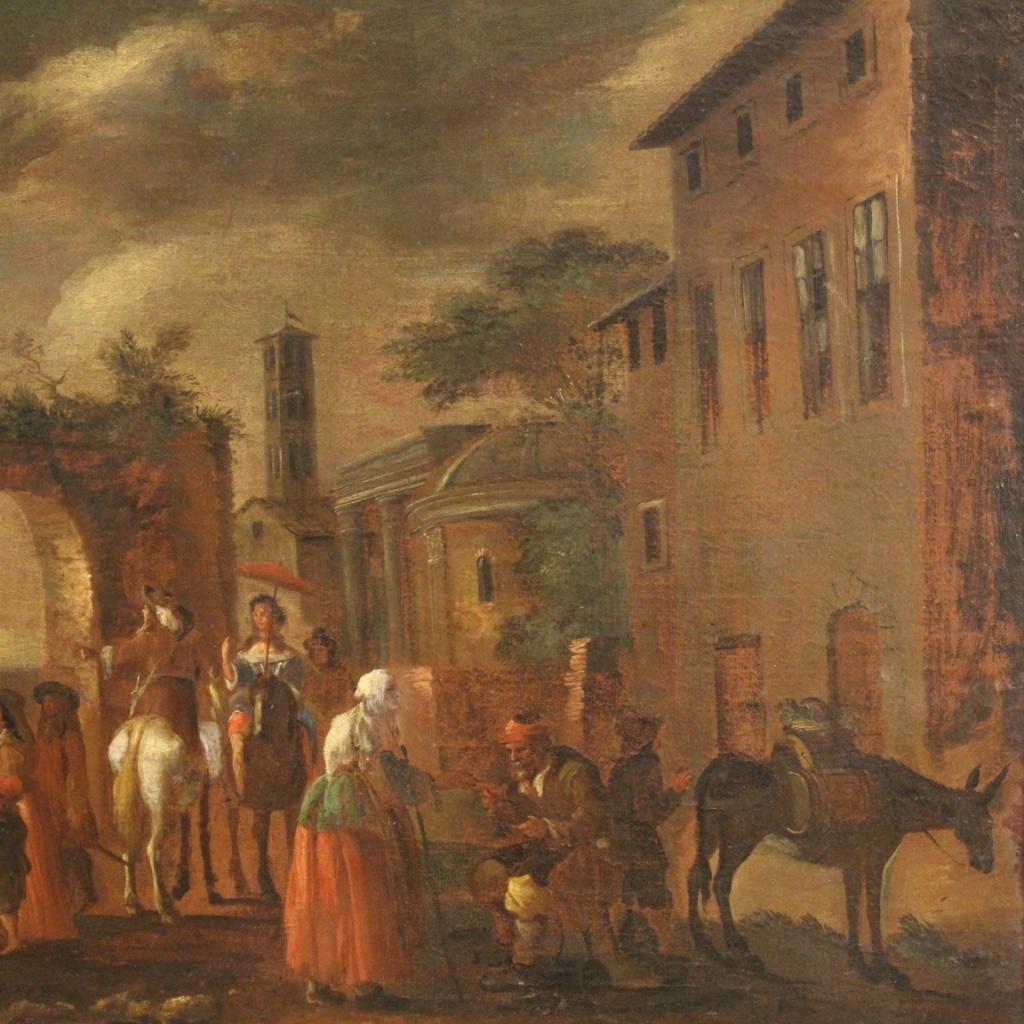 18. Jahrhundert Öl auf Leinwand Italienisch Genre Szene Ansicht Architekturen Malerei, 1750 im Angebot 6