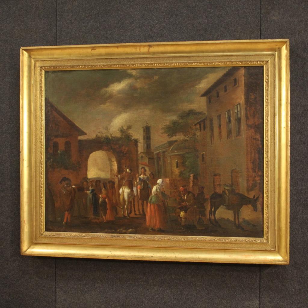 18th Century Oil on Canvas Italian Genre Scene View Architectures Painting, 1750 For Sale 9