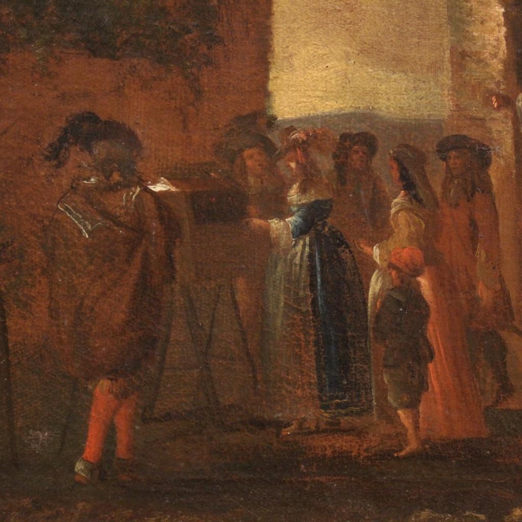 18. Jahrhundert Öl auf Leinwand Italienisch Genre Szene Ansicht Architekturen Malerei, 1750 im Angebot 1