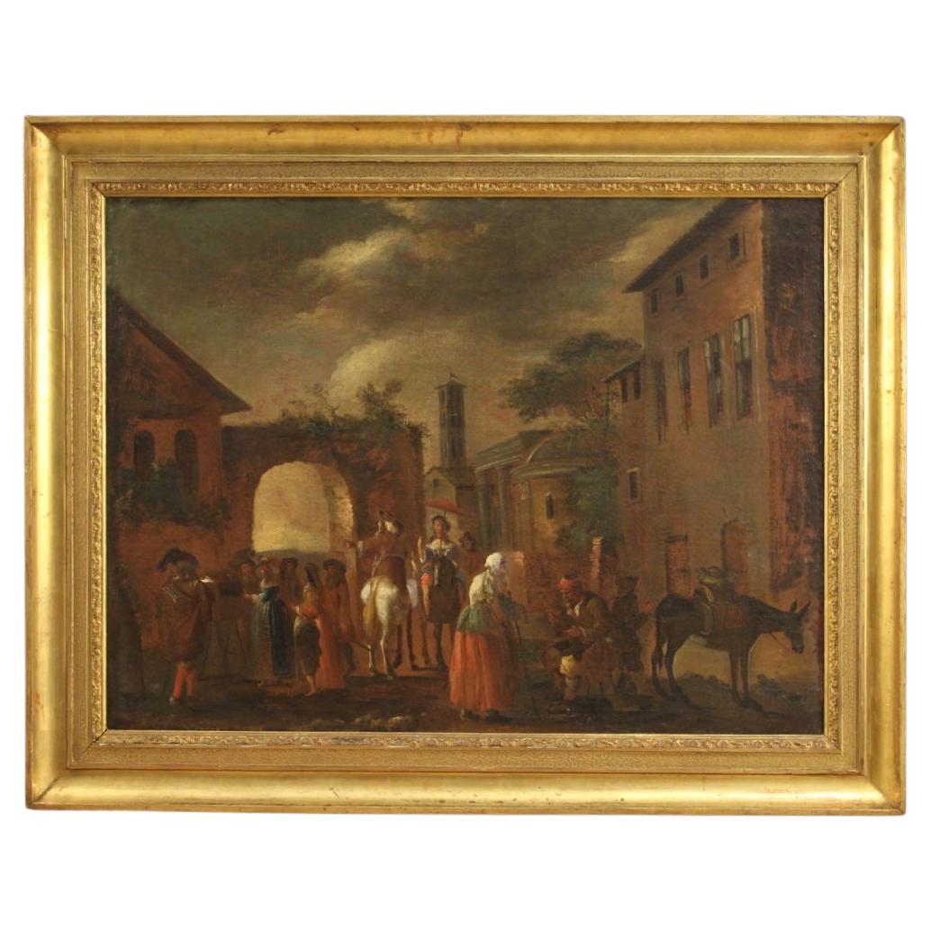 18th Century Oil on Canvas Italian Genre Scene View Architectures Painting, 1750 For Sale