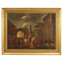 Vintage 18th Century Oil on Canvas Italian Genre Scene View Architectures Painting, 1750
