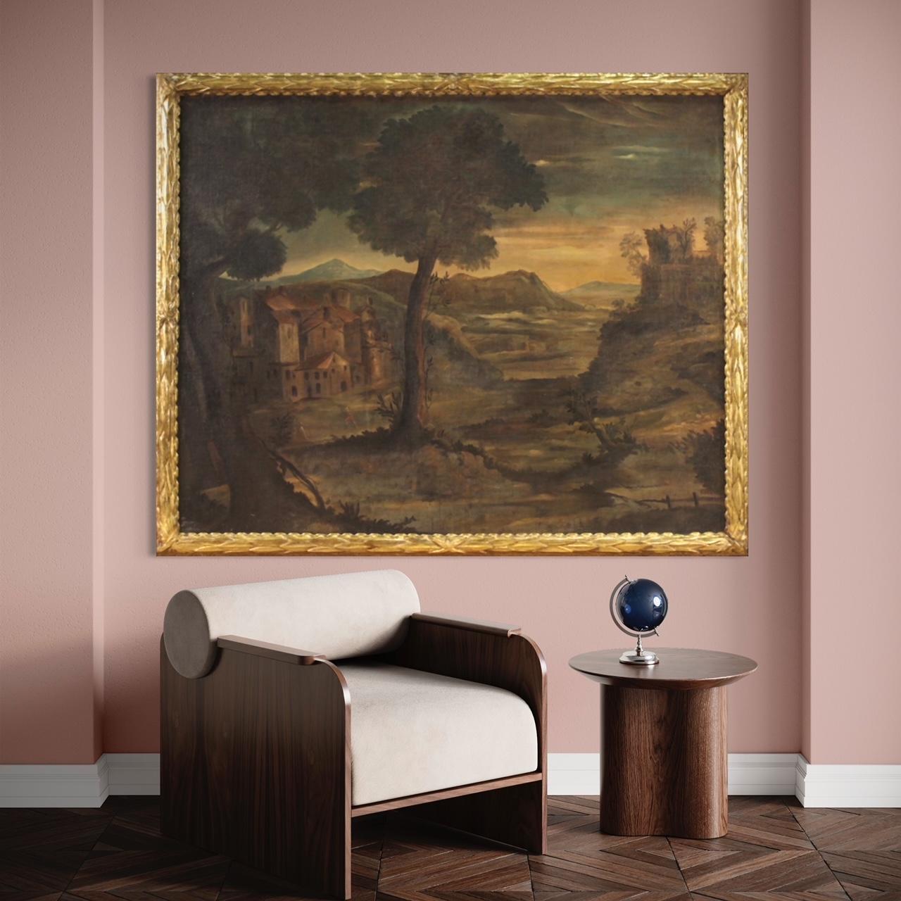 siglo XVIII Óleo sobre lienzo Paisaje italiano Arquitectura Agricultores Pintura, 1750 en venta 3