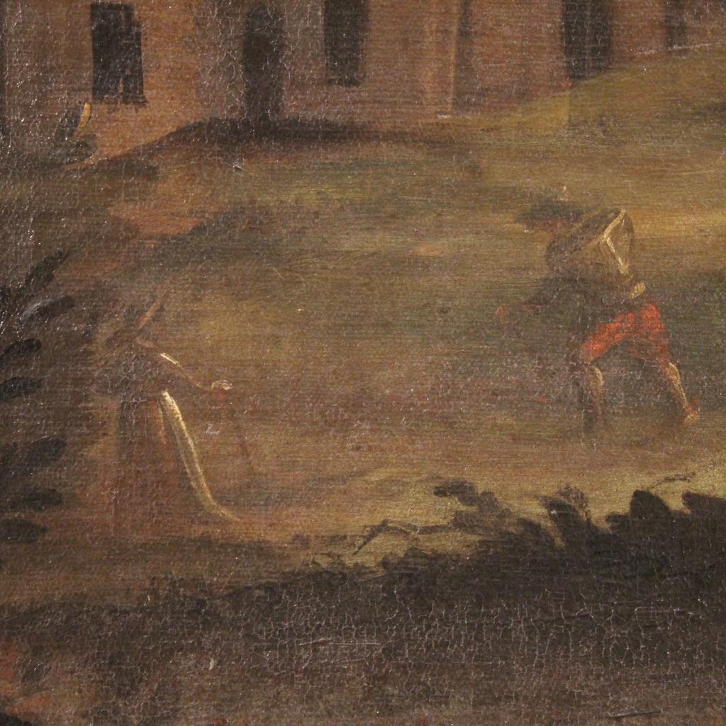 siglo XVIII Óleo sobre lienzo Paisaje italiano Arquitectura Agricultores Pintura, 1750 en venta 7