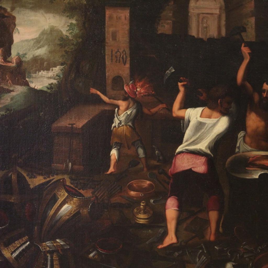 Doré Huile sur toile du 18ème siècle - Peinture de paysage italienne - Forge d'armure, 1750