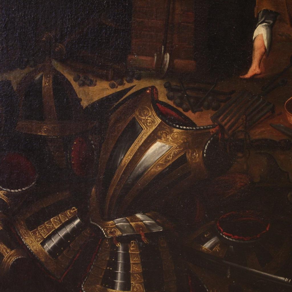 XVIIIe siècle Huile sur toile du 18ème siècle - Peinture de paysage italienne - Forge d'armure, 1750