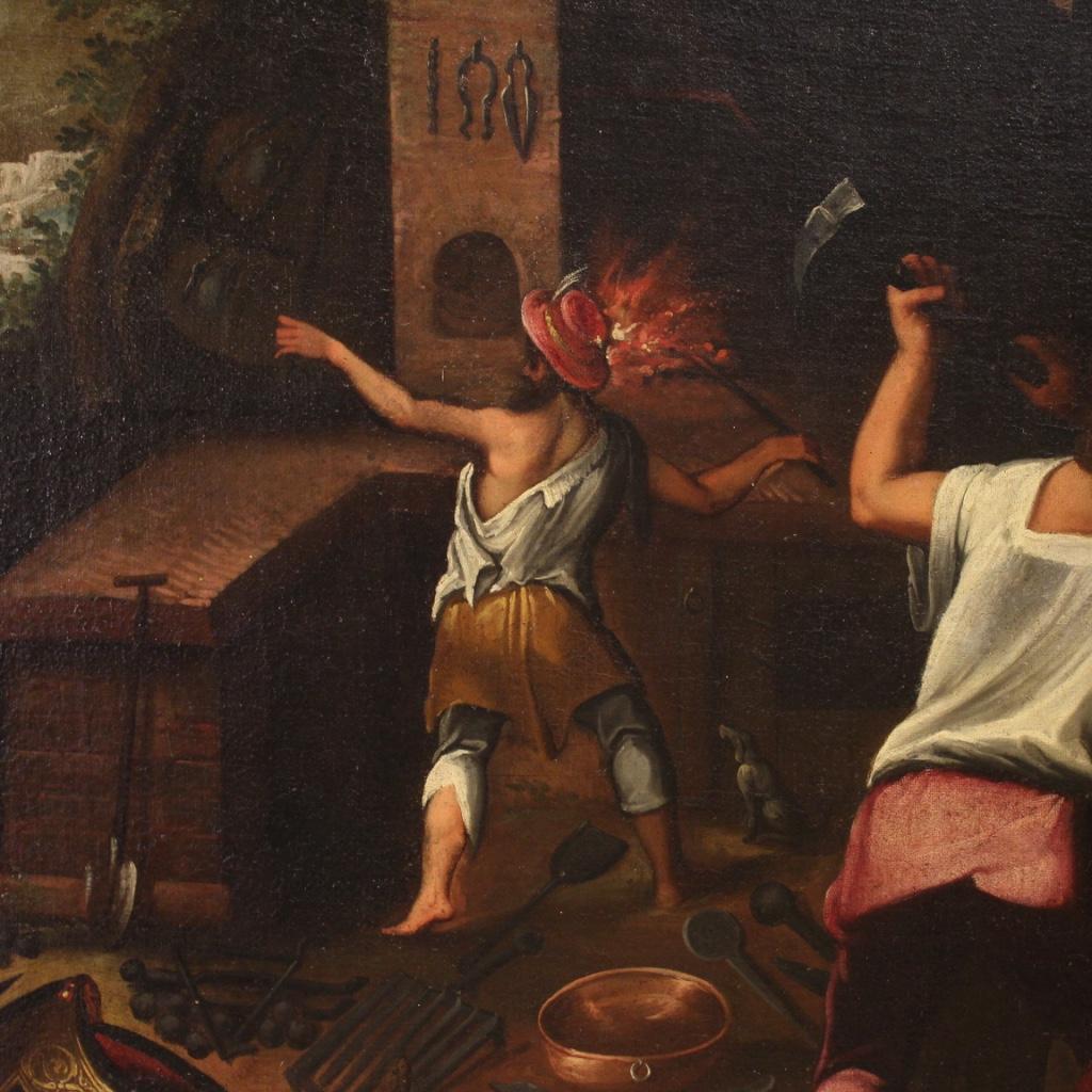 Toile Huile sur toile du 18ème siècle - Peinture de paysage italienne - Forge d'armure, 1750