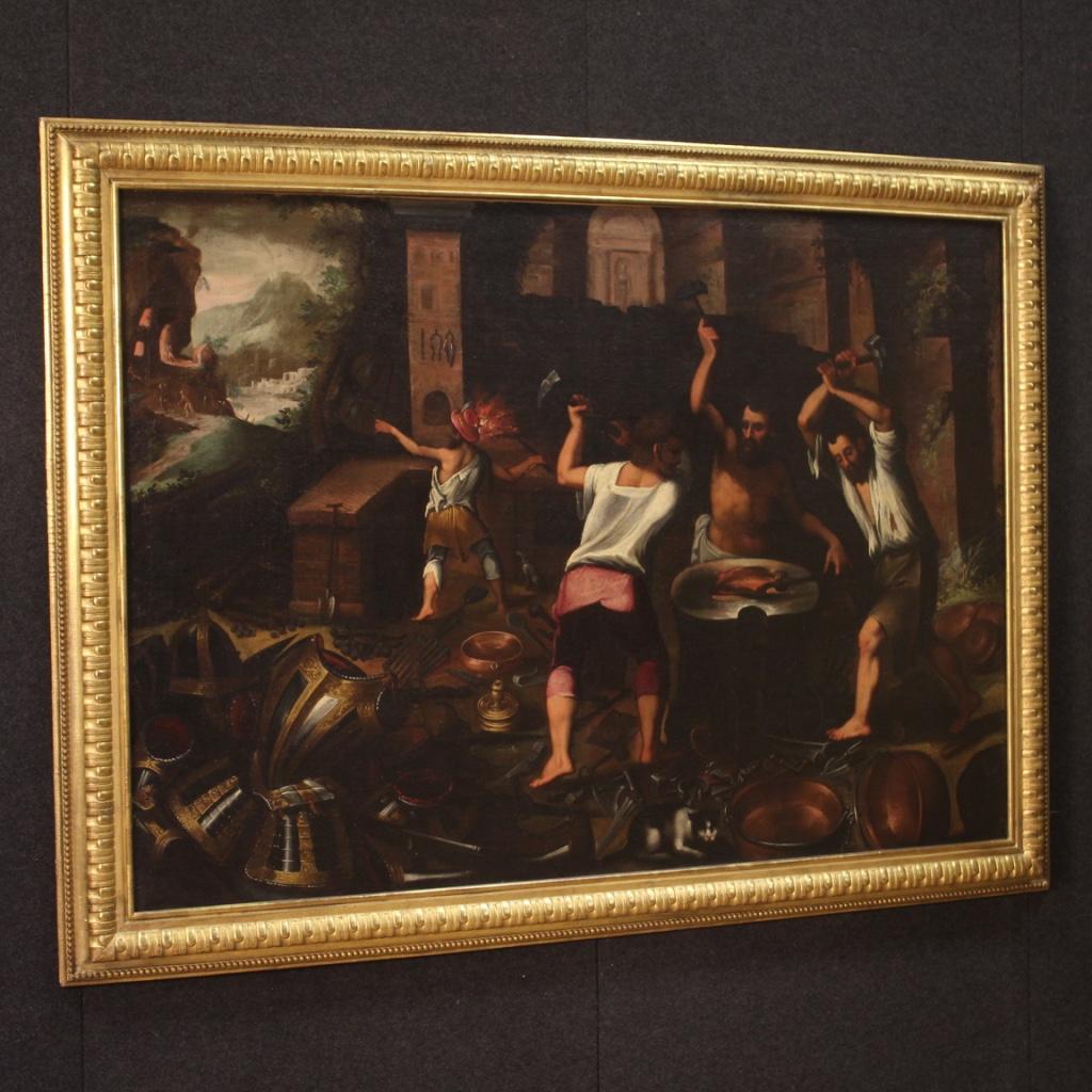 Huile sur toile du 18ème siècle - Peinture de paysage italienne - Forge d'armure, 1750 2