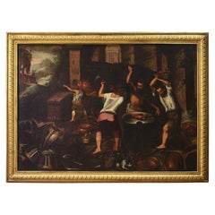Huile sur toile du 18ème siècle - Peinture de paysage italienne - Forge d'armure, 1750