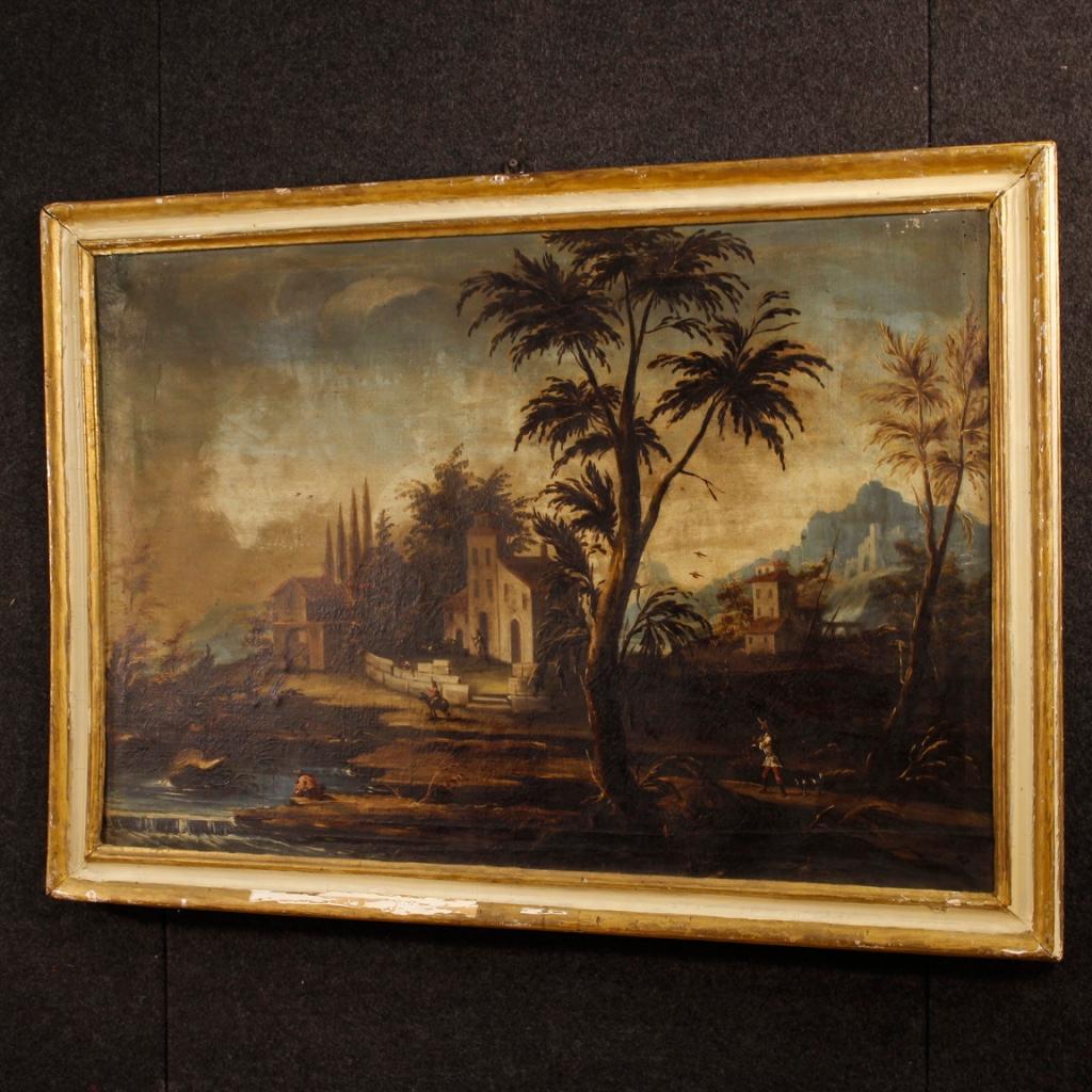 18th Century Oil on Canvas Italian Landscape with Characters Painting, 1780 6