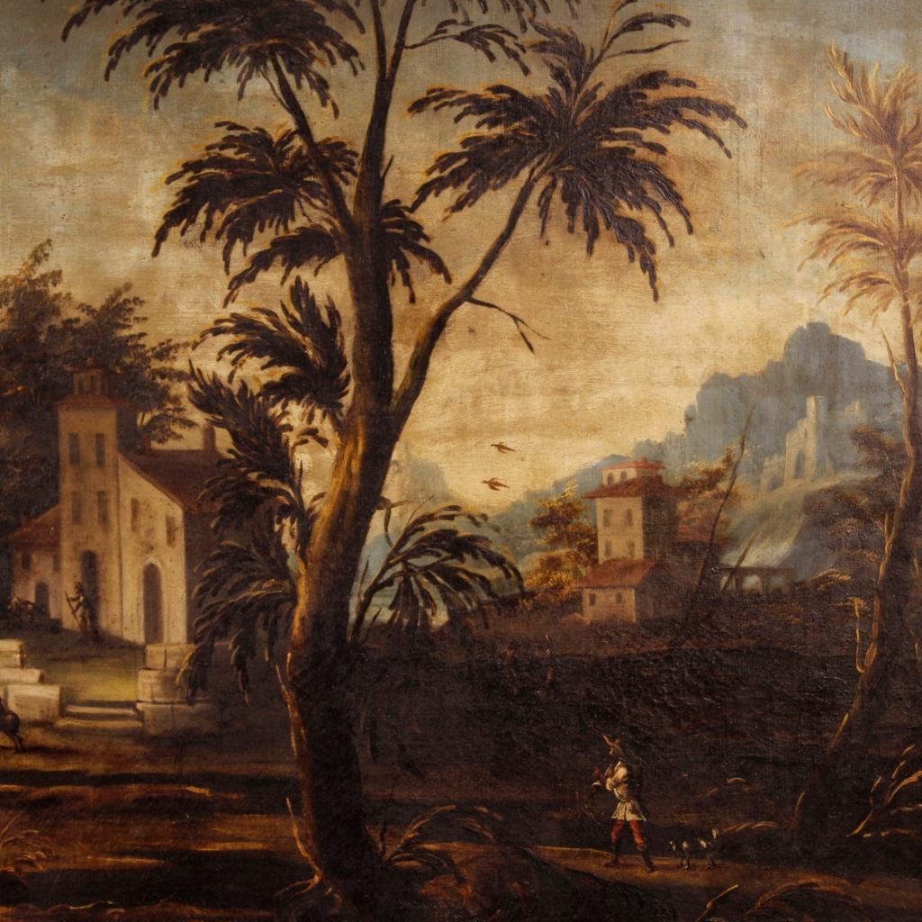 18th Century Oil on Canvas Italian Landscape with Characters Painting, 1780 1