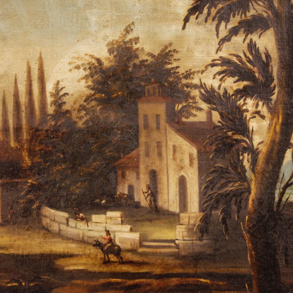18th Century Oil on Canvas Italian Landscape with Characters Painting, 1780 2