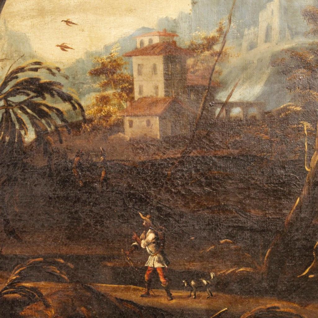 18th Century Oil on Canvas Italian Landscape with Characters Painting, 1780 3