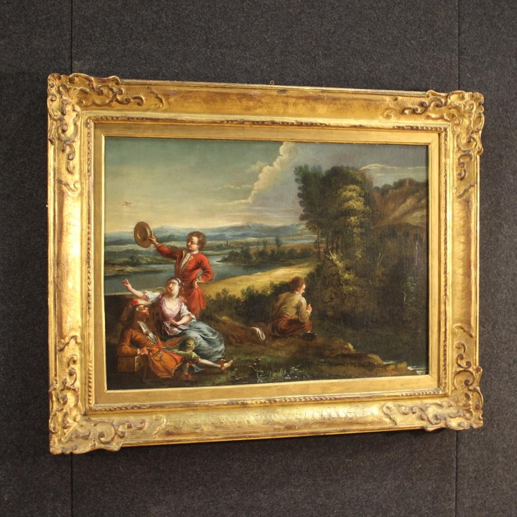 18th Century Oil on Canvas Italian Landscape with Characters Painting, 1780 3