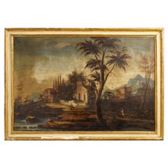 18th Century Oil on Canvas Italian Landscape with Characters Painting, 1780