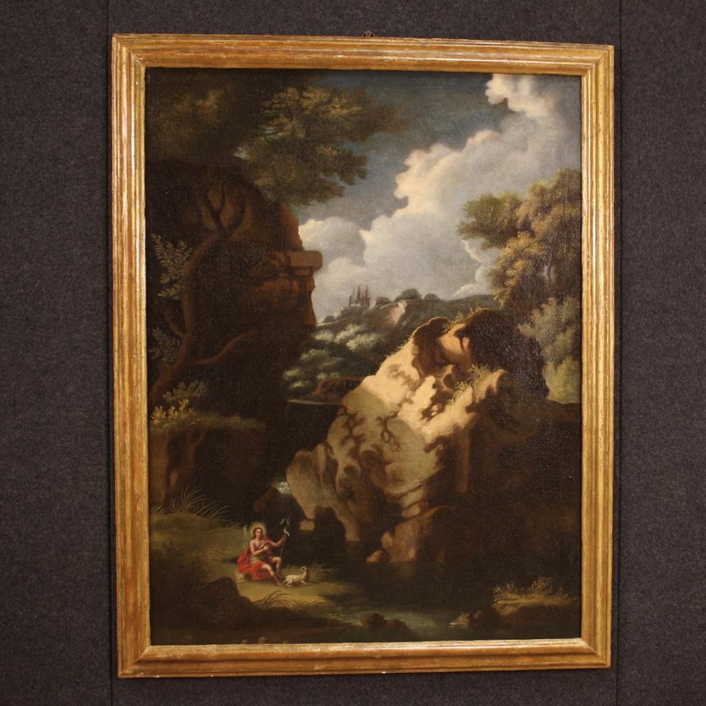 18th Century Oil on Canvas Italian Landscape with Saint John Baptist Painting For Sale 6