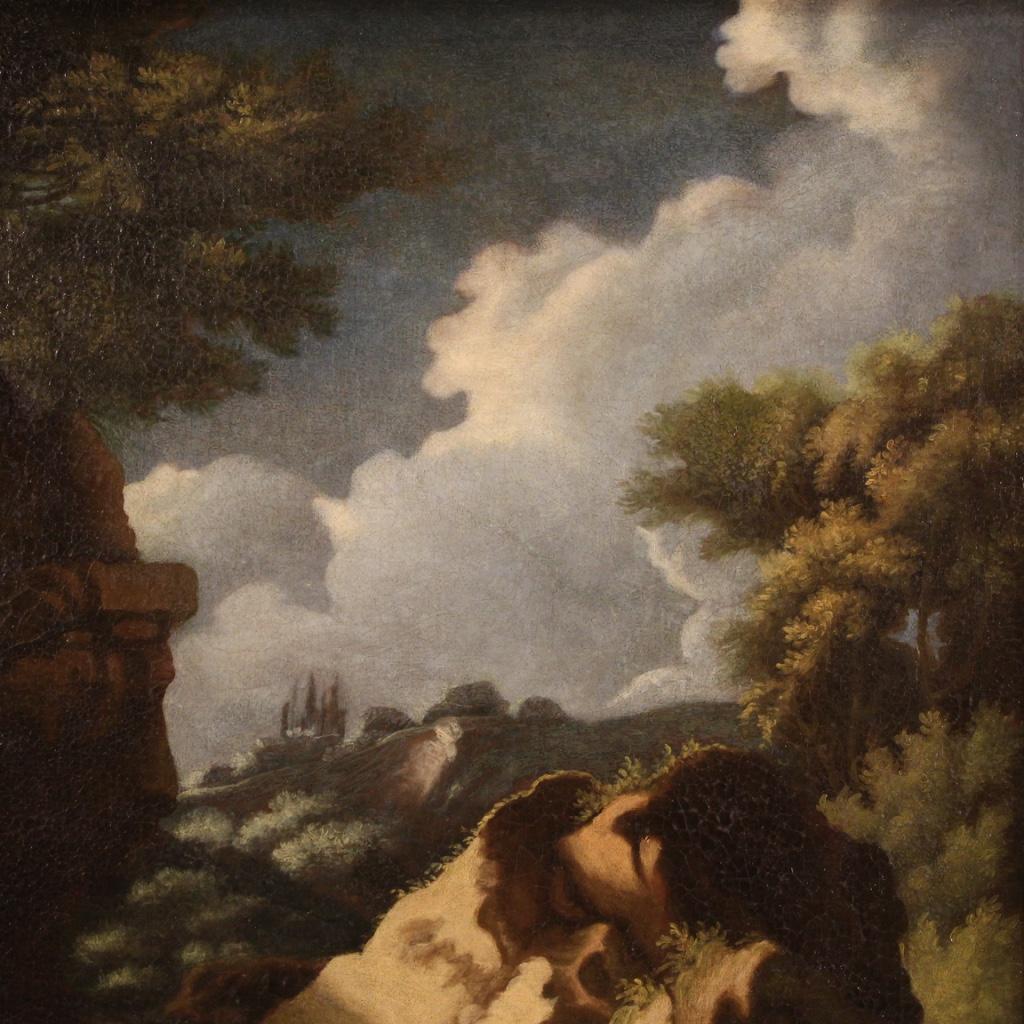 18th Century Oil on Canvas Italian Landscape with Saint John Baptist Painting In Good Condition For Sale In Vicoforte, Piedmont