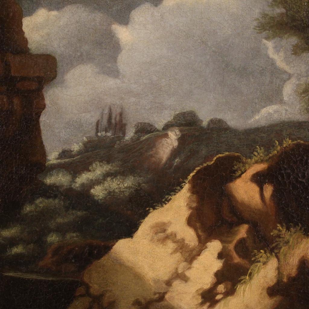 18th Century Oil on Canvas Italian Landscape with Saint John Baptist Painting For Sale 2