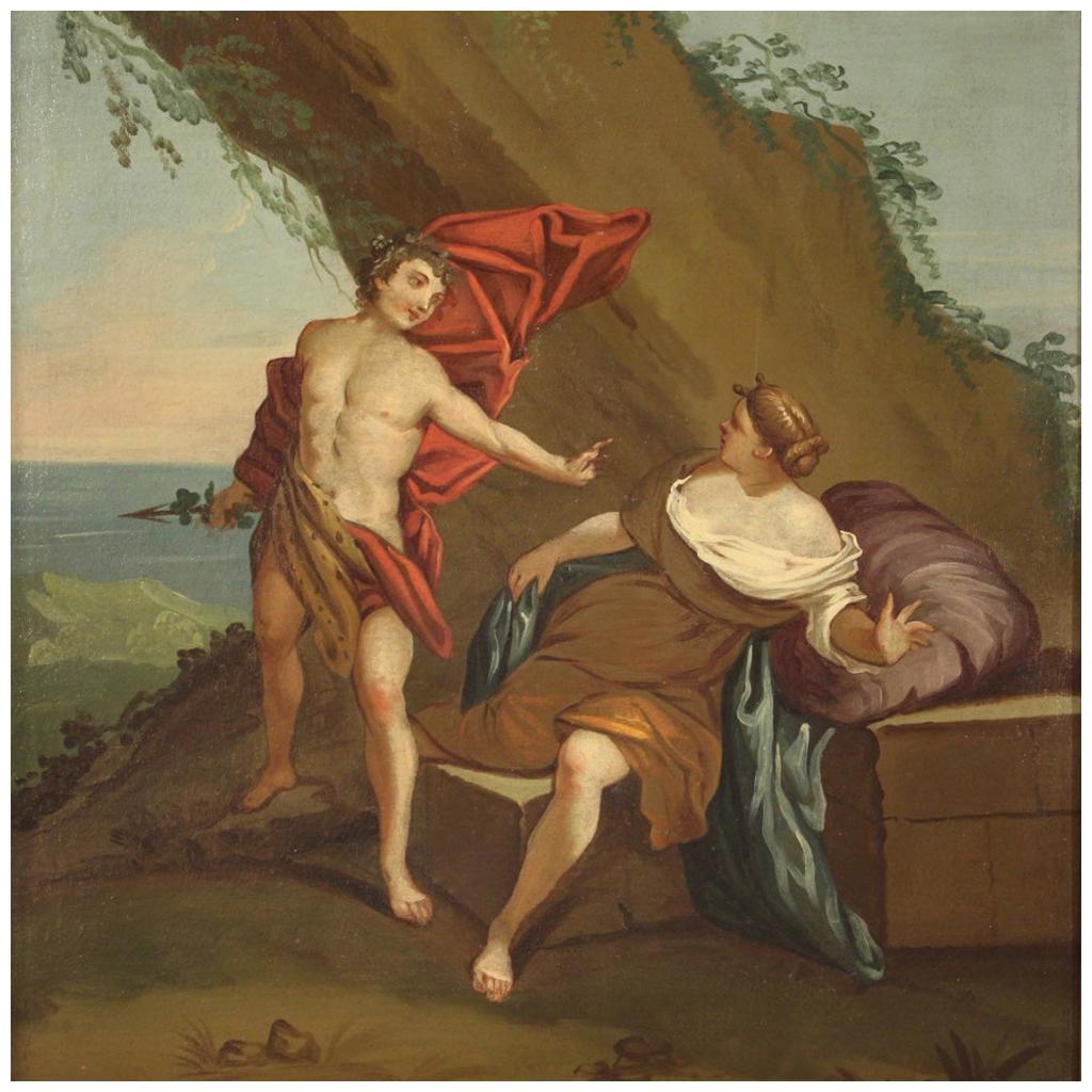 18th Century Oil on Canvas Italian Mythological Painting Bacchus and Ariadne