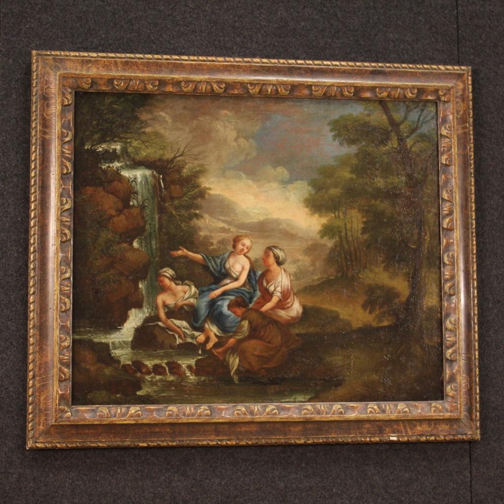 18th Century Oil on Canvas Italian Mythological Painting the Bath of Diana, 1750 For Sale 6