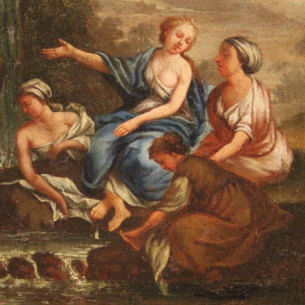 Oiled 18th Century Oil on Canvas Italian Mythological Painting the Bath of Diana, 1750