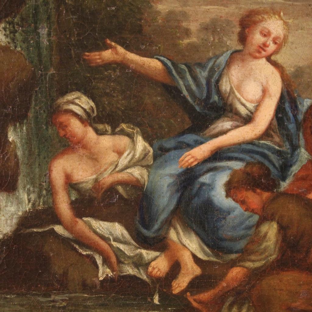 18th Century Oil on Canvas Italian Mythological Painting the Bath of Diana, 1750 3