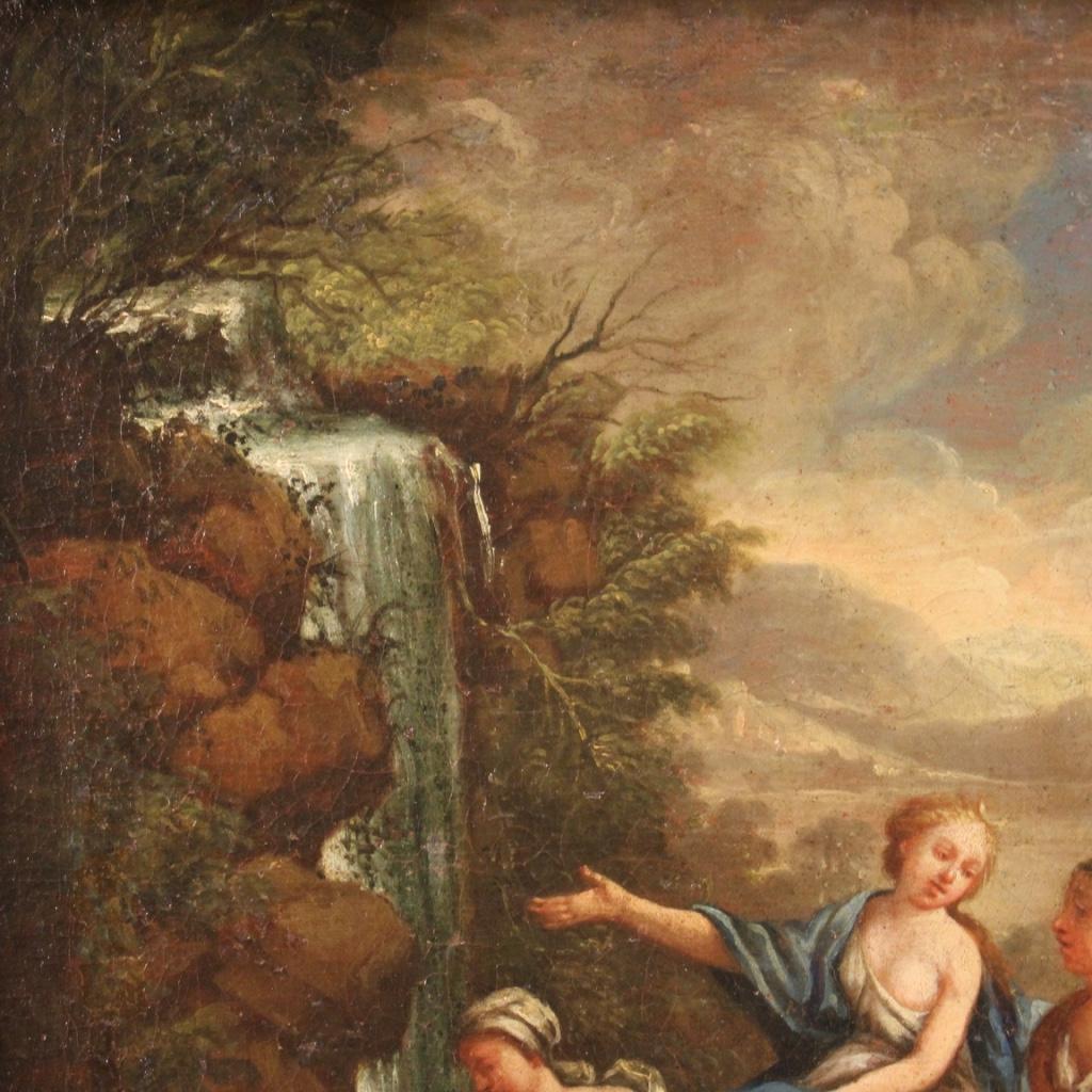 18th Century Oil on Canvas Italian Mythological Painting the Bath of Diana, 1750 For Sale 4