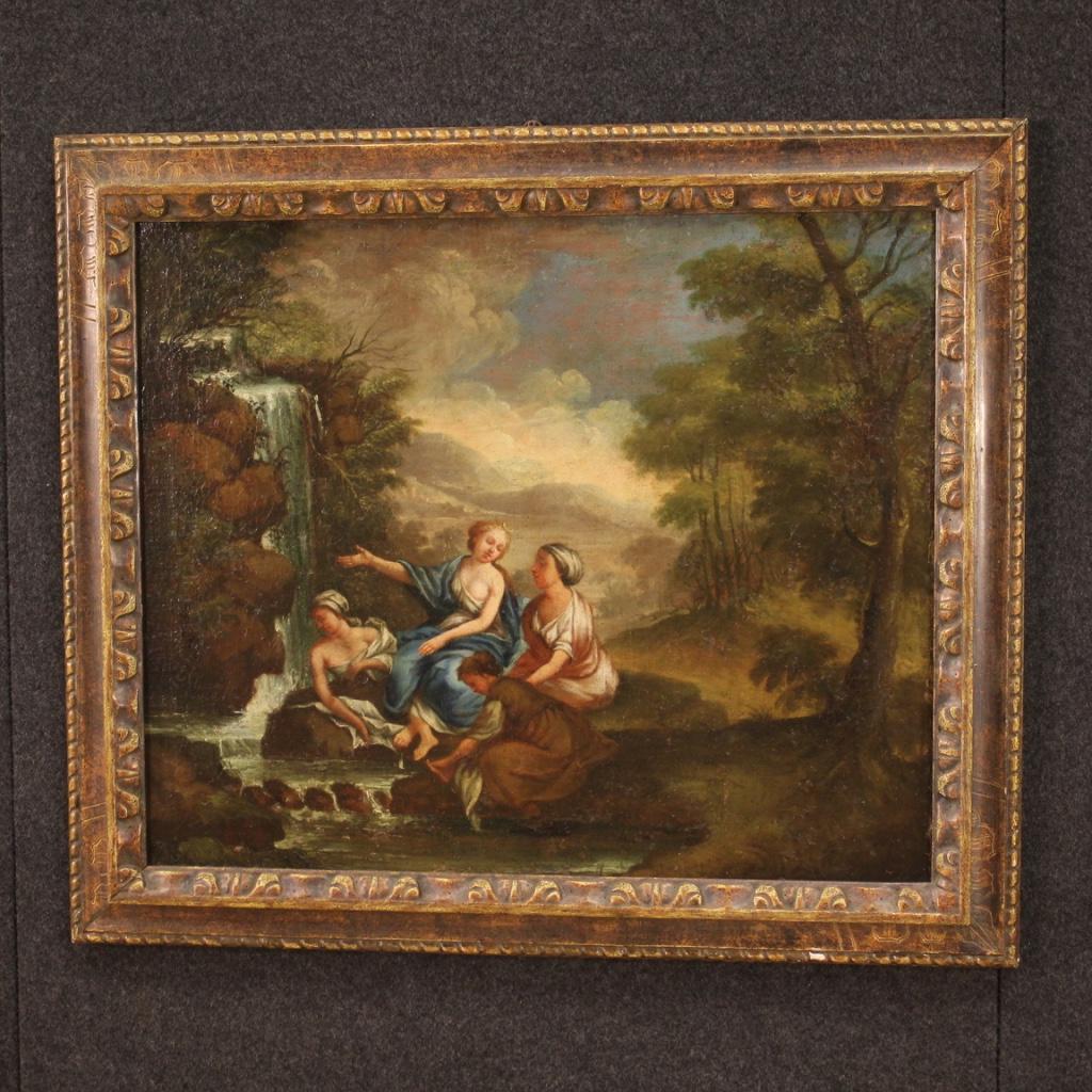18th Century Oil on Canvas Italian Mythological Painting the Bath of Diana, 1750 5