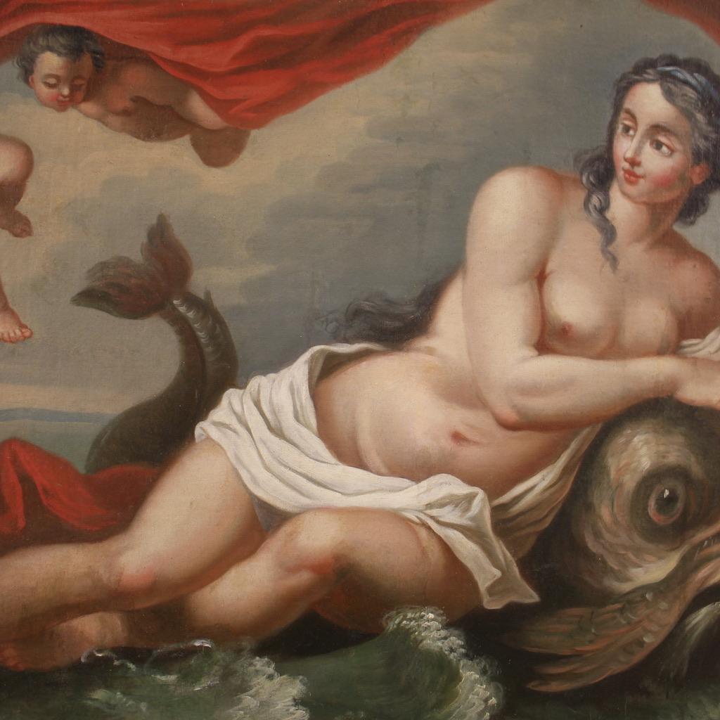 18th Century Oil on Canvas Italian Mythological Painting Triumph of Galatea 1780 In Good Condition In Vicoforte, Piedmont