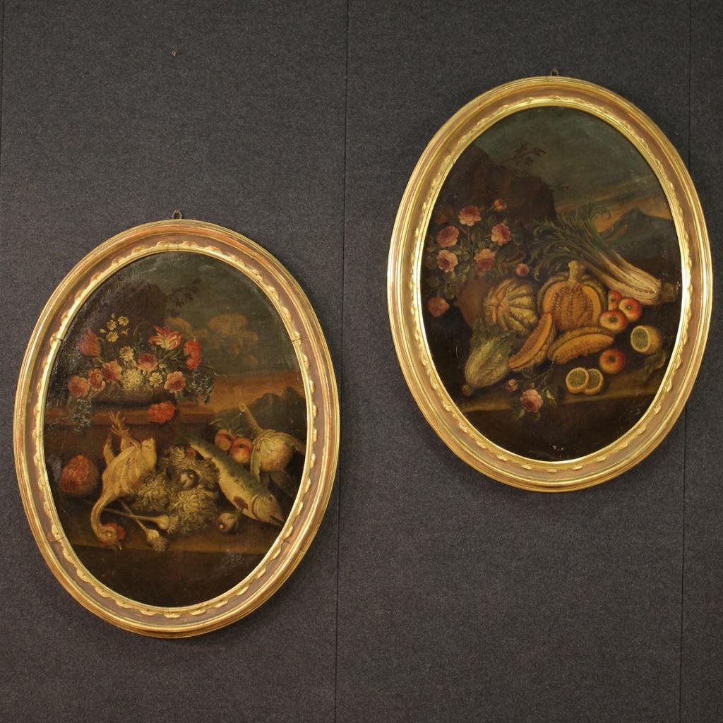 18th Century Oil on Canvas Italian Oval Antique Painting Still Life, 1740 For Sale 7