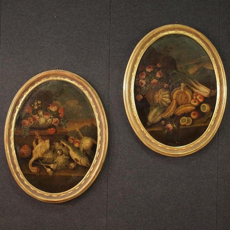 18th Century Oil on Canvas Italian Oval Antique Painting Still Life ...