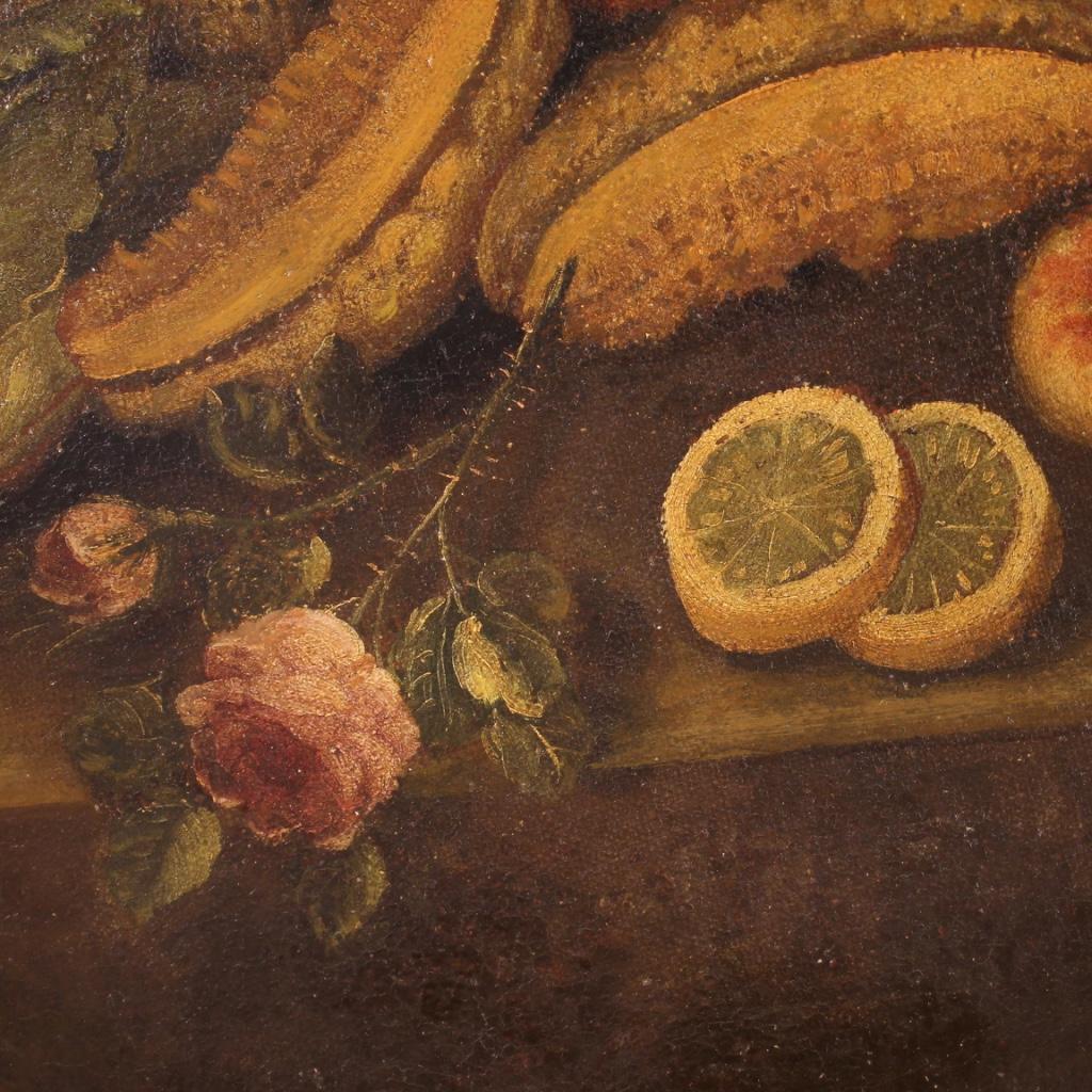 18th Century Oil on Canvas Italian Oval Antique Painting Still Life, 1740 For Sale 12