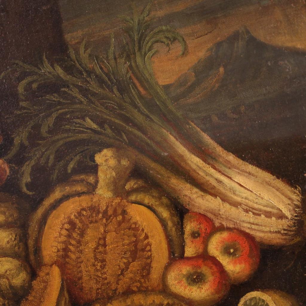 18th Century Oil on Canvas Italian Oval Antique Painting Still Life, 1740 In Fair Condition For Sale In Vicoforte, Piedmont