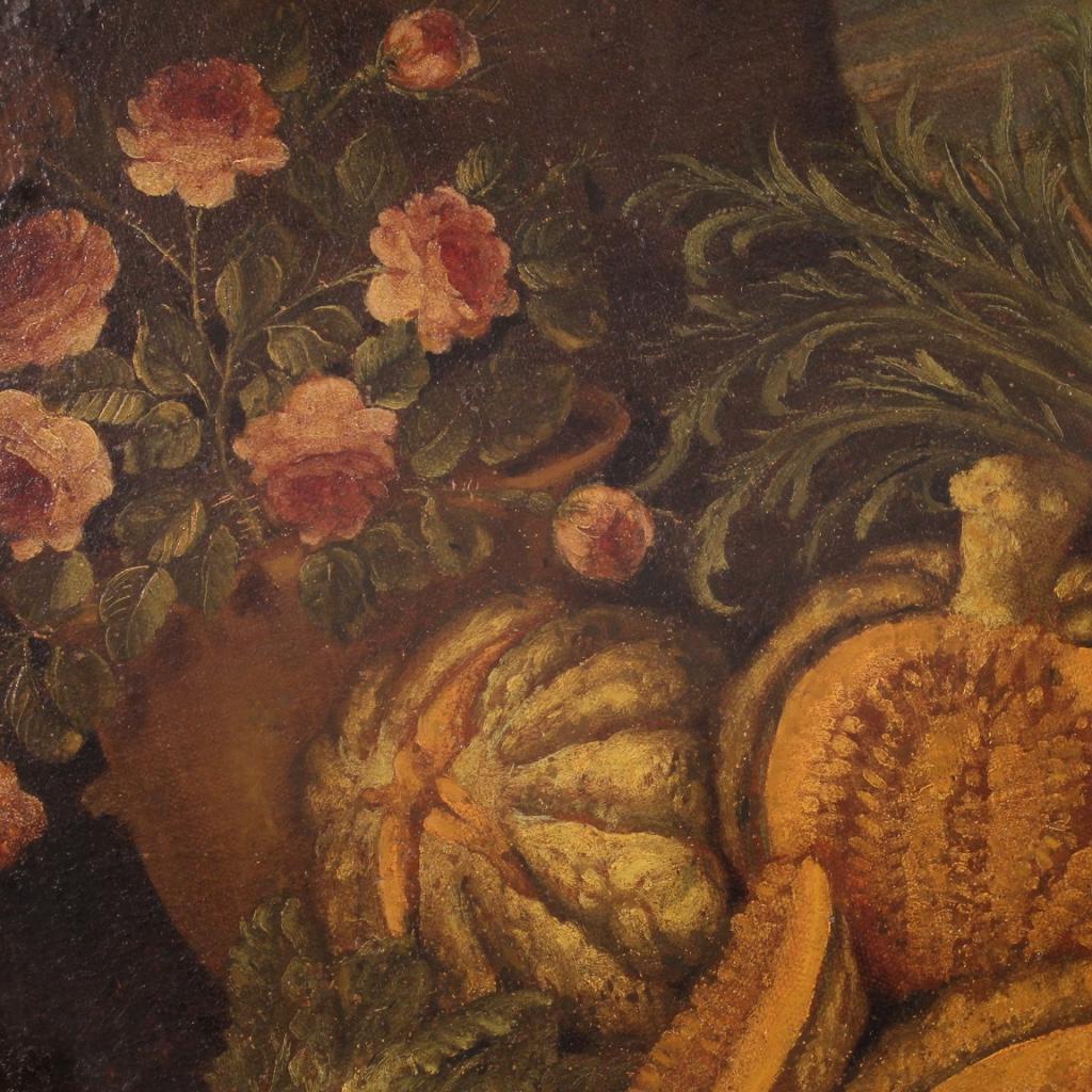 Huile sur toile ovale italienne du 18ème siècle - Nature morte ancienne, nature ovale, 1740 en vente 1