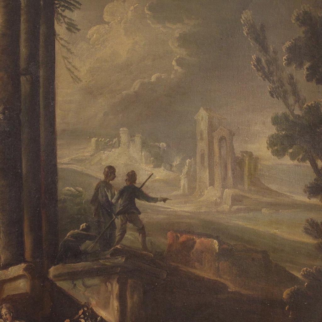 18th Century Oil on Canvas Italian Oval Landscape Painting, 1780 3