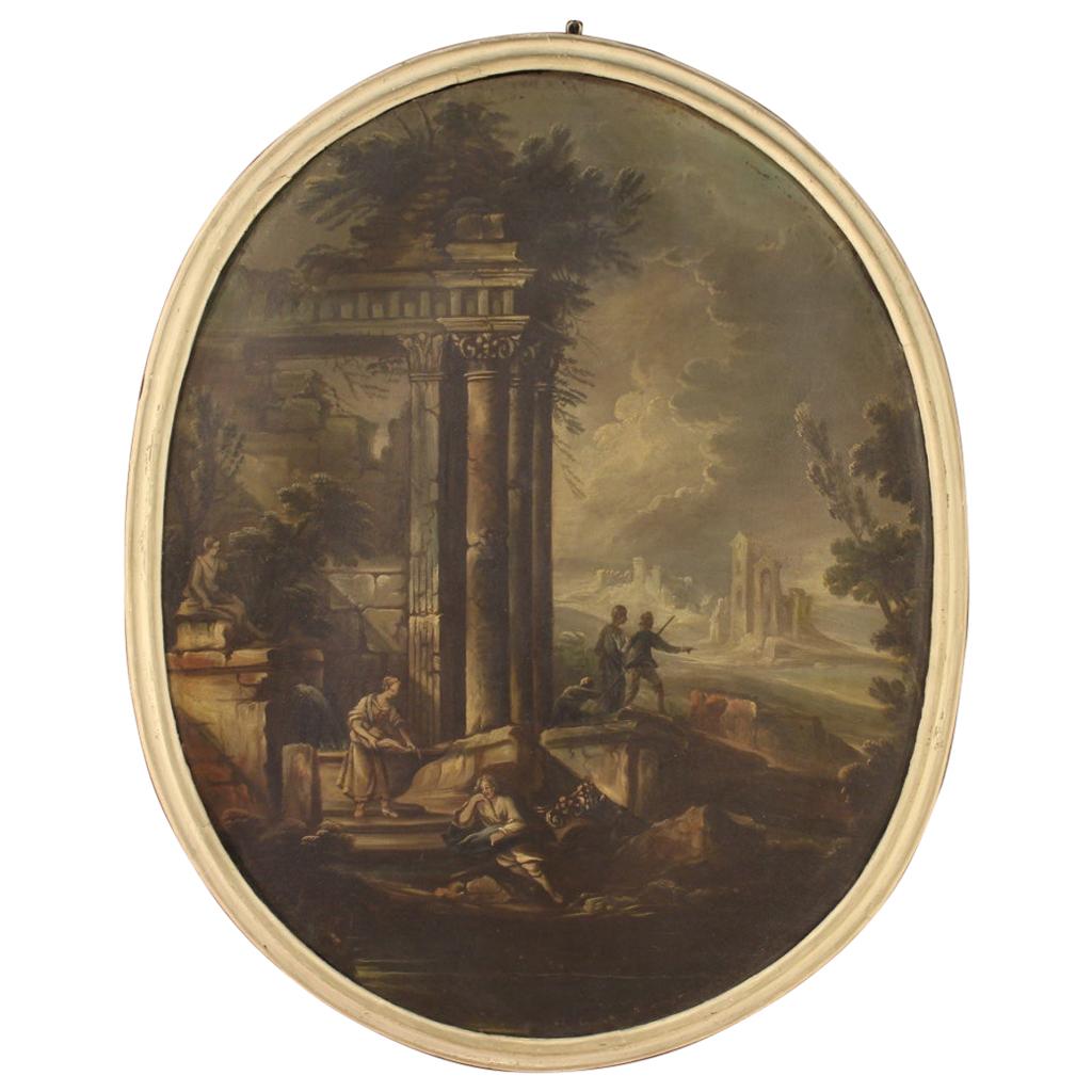 18th Century Oil on Canvas Italian Oval Landscape Painting, 1780