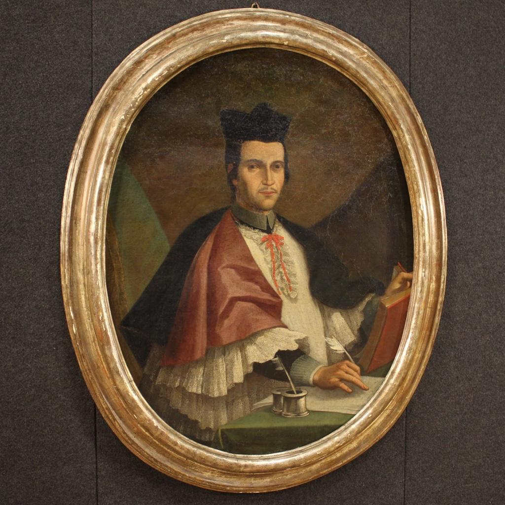 18th Century Oil on Canvas Italian Oval Painting Portrait of a Bishop, 1730 6