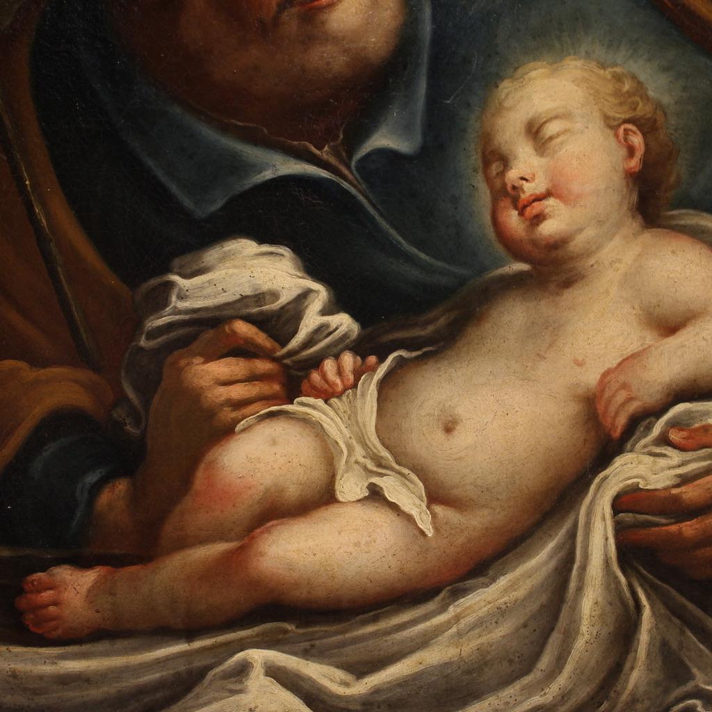 18th Century Oil on Canvas Italian Oval Painting Saint Joseph with Child, 1760 1