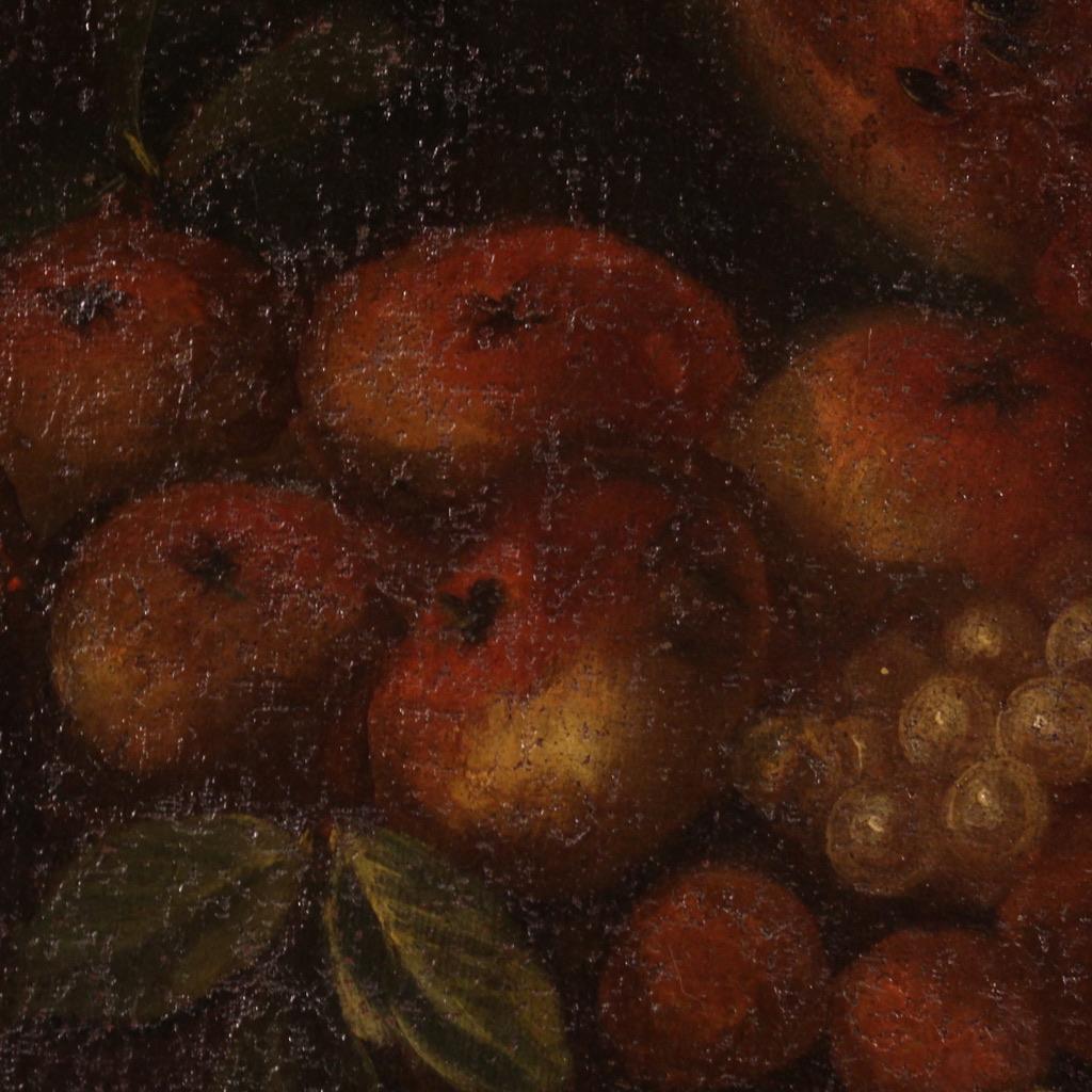 18th Century Oil on Canvas Italian Oval Painting Still Life with Fruit , 1750 For Sale 5