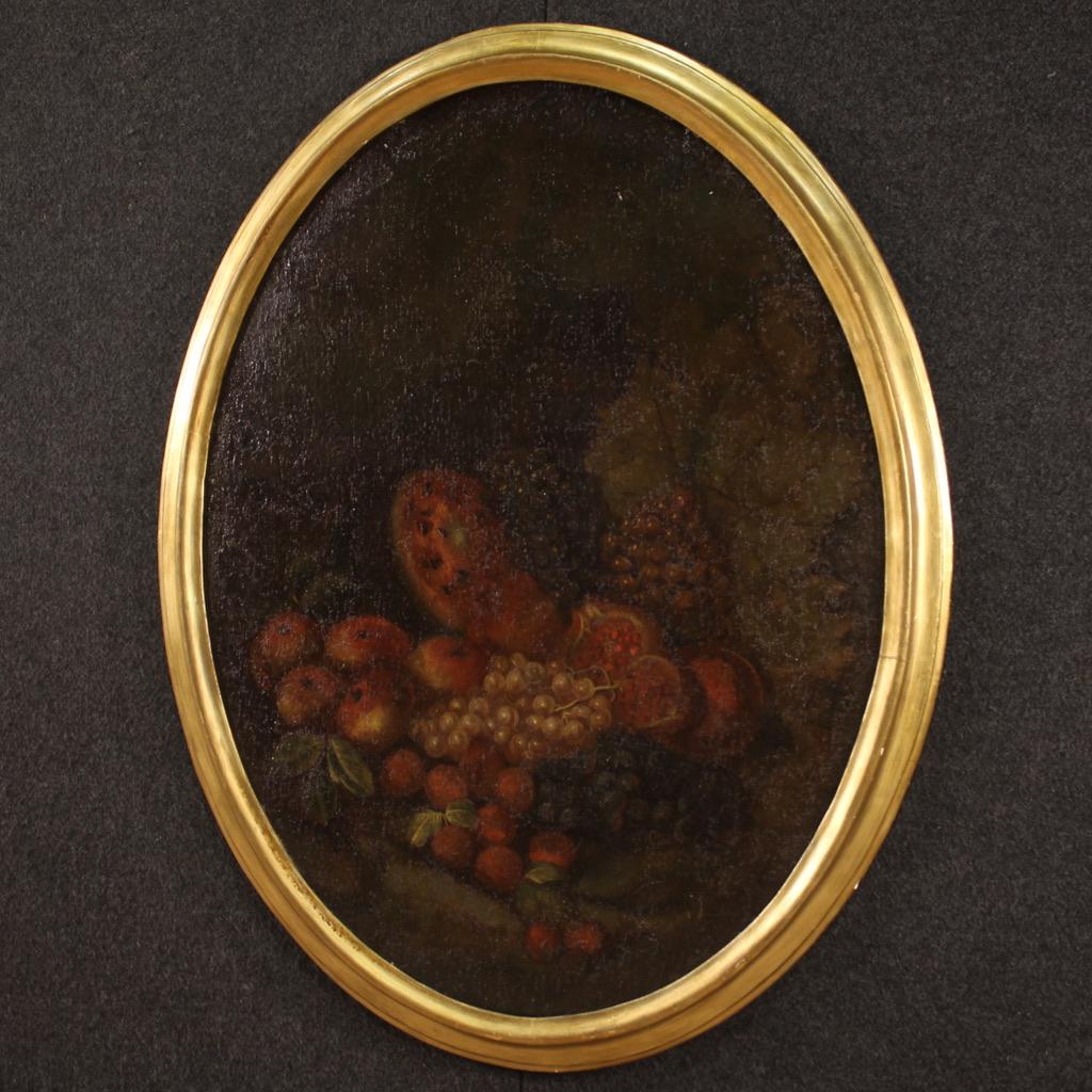 18th Century Oil on Canvas Italian Oval Painting Still Life with Fruit , 1750 For Sale 6