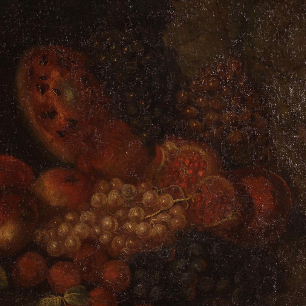Mid-18th Century 18th Century Oil on Canvas Italian Oval Painting Still Life with Fruit , 1750 For Sale
