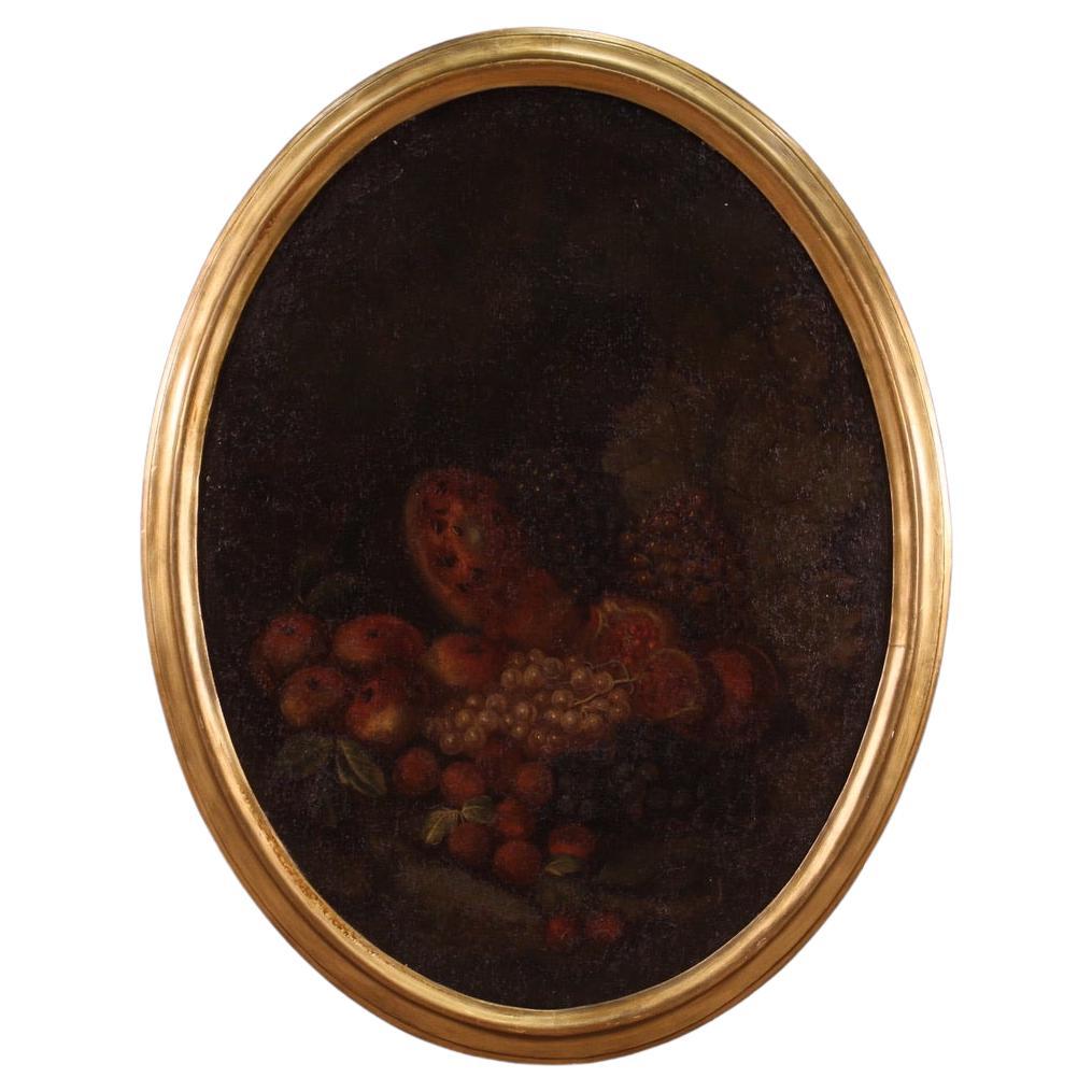 18th Century Oil on Canvas Italian Oval Painting Still Life with Fruit , 1750 For Sale