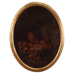18th Century Oil on Canvas Italian Oval Painting Still Life with Fruit , 1750