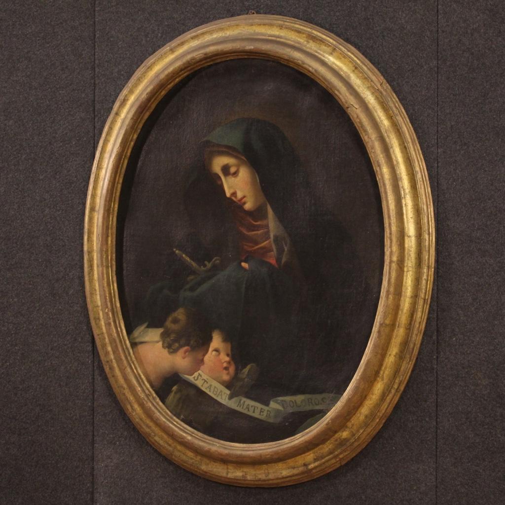 18th Century Oil on Canvas Italian Oval Religious Painting Our Lady of Sorrows 4