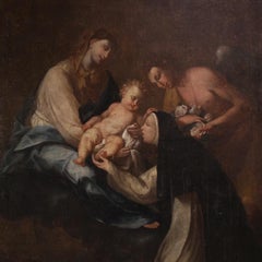 huile sur toile du XVIIIe siècle Peinture italienne Adoration de Sainte Rose de Lima