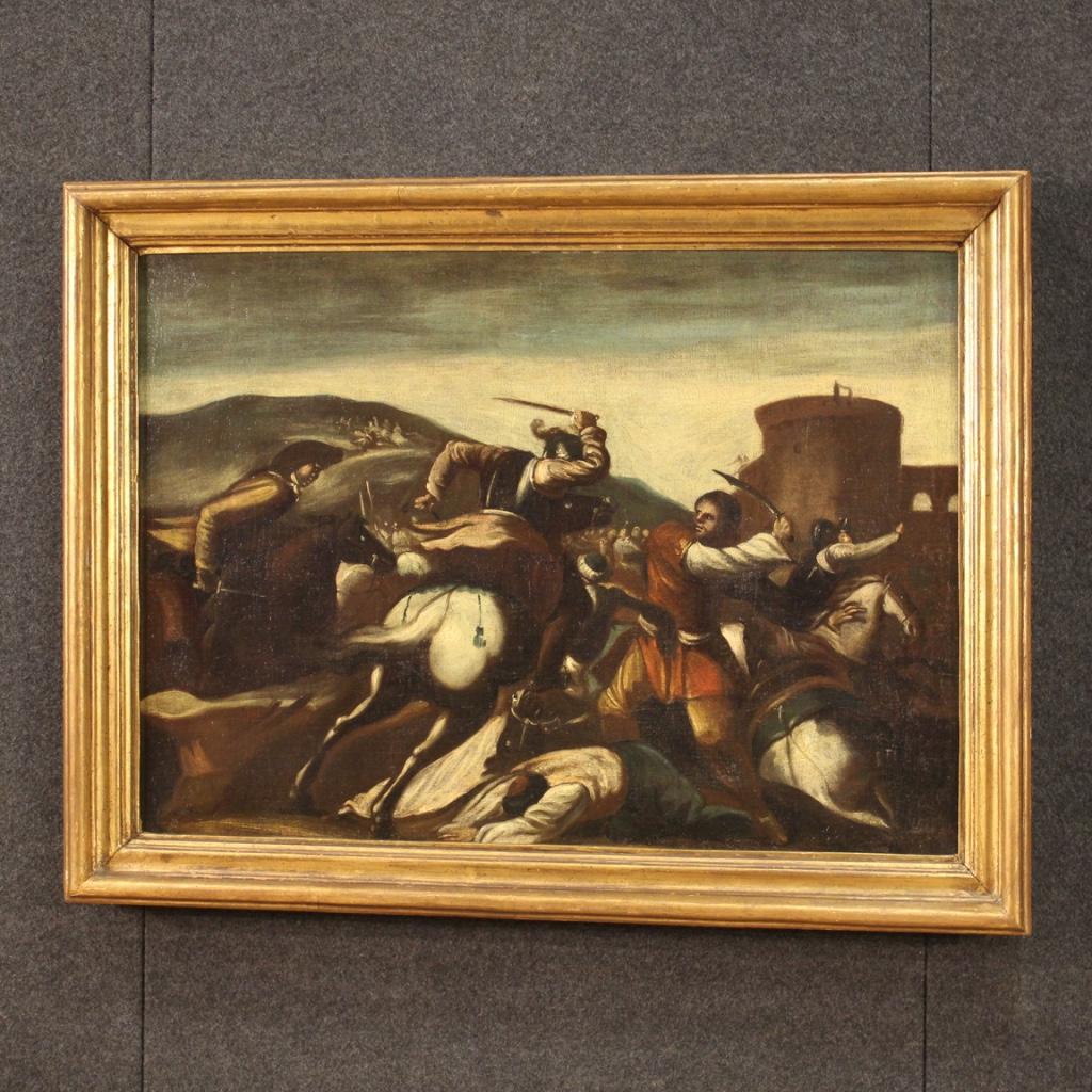18th Century Oil on Canvas Italian Painting Battle with Knights, 1750 6