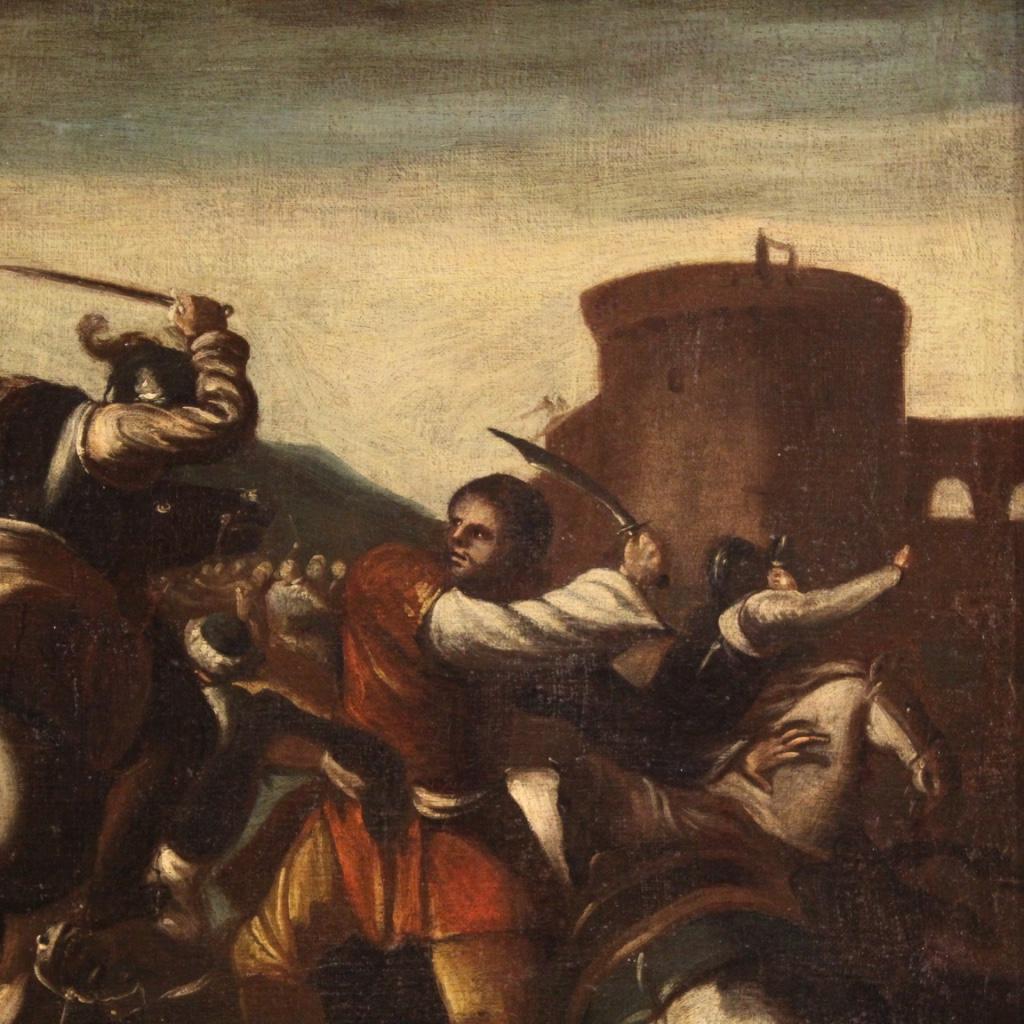 18th Century Oil on Canvas Italian Painting Battle with Knights, 1750 1